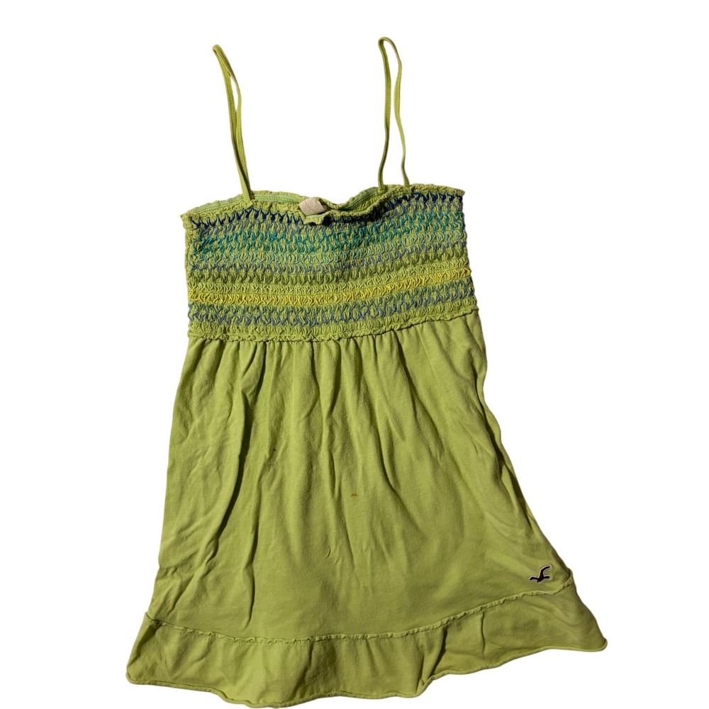 Vintage Hollister Y2K Smocked Babydoll Cami Top Lime Green Small Cami Flowy